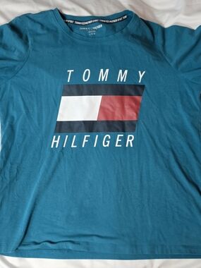 Tommy Hilfiger Teal Logo Tee Womans Size Large